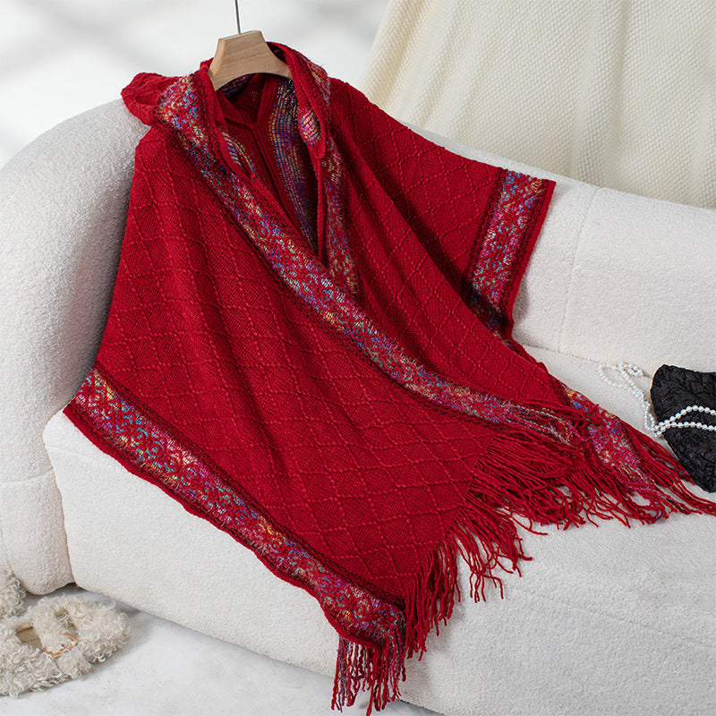 Damen eleganter Poncho mit hochwertigem Strukturdesign und Fransen ModeGeist