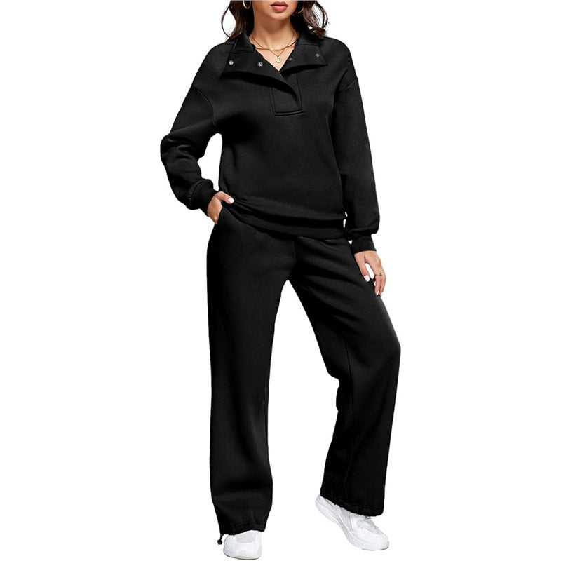 Damen Bequemes Freizeit-Set mit Stehkragen und weiten Hosen ModeGeist