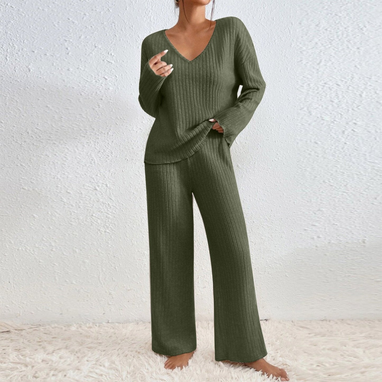 Damen Lässiges Strick-Loungewear-Set ModeGeist