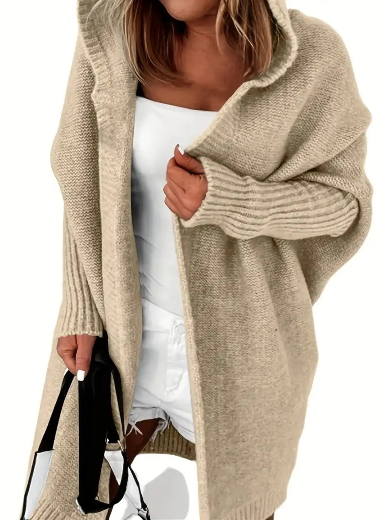 Damen Kuschelige Strickjacke mit Kapuzen und weit geschnittenem Design ModeGeist