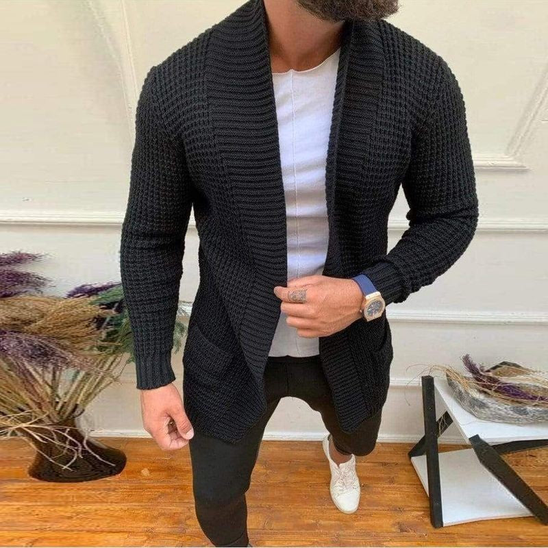 Herren Grobe Strickjacke mit offenem Design und tiefem Kragen ModeGeist