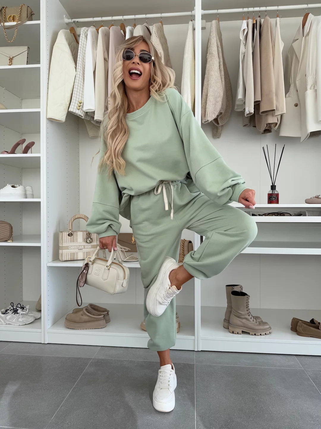 Damen Sportlicher Loungewear-Anzug mit elastischen Bündchen und weitem Schnitt ModeGeist