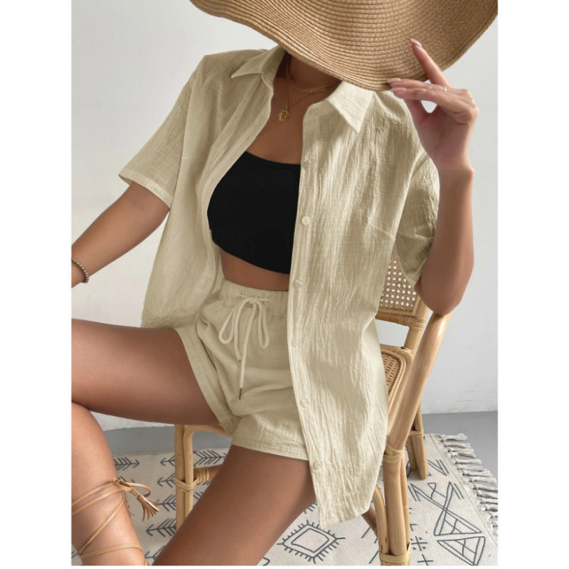 Damen Chice Loungewear-Kombination bestehend aus leichtem, atmungsaktivem Hemd und Shorts ModeGeist
