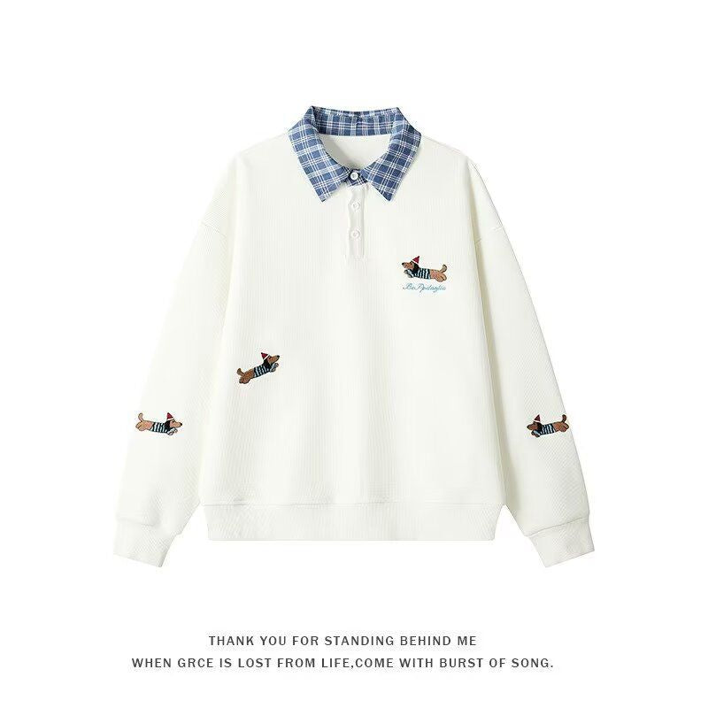 Damen Pullover mit stilvollem Karomuster und tierischem Motiv ModeGeist