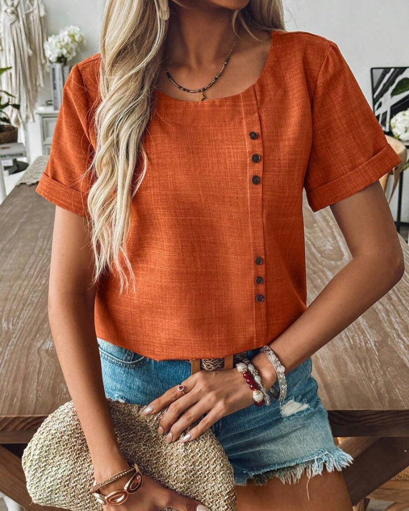 Modegeist Damen-Cropped-Top mit Knöpfen und relaxed Fit