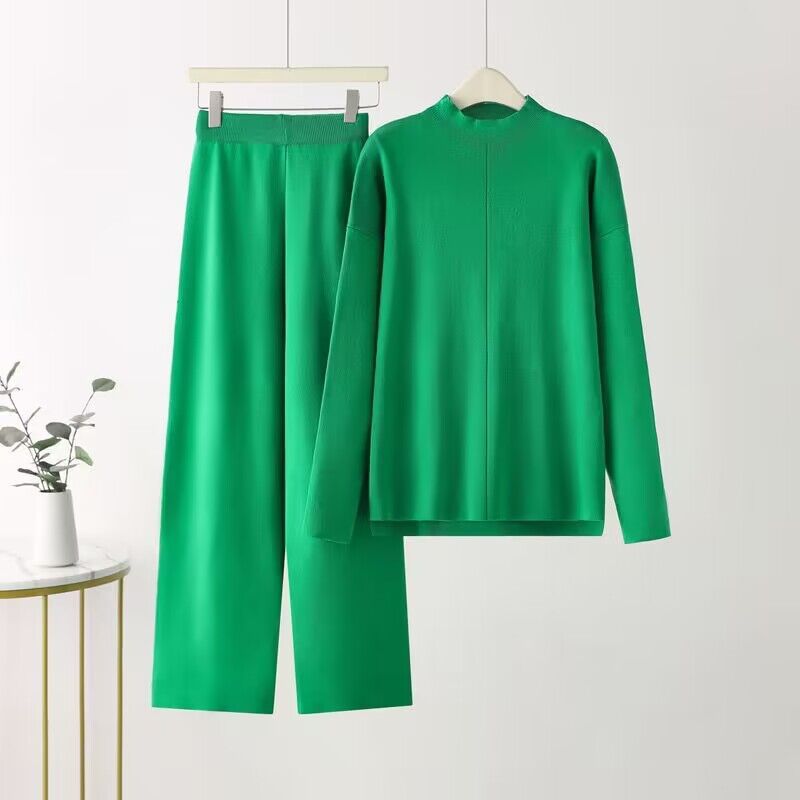 Damen elegantes Set aus langärmligem Oberteil und Palazzo-Hosen ModeGeist