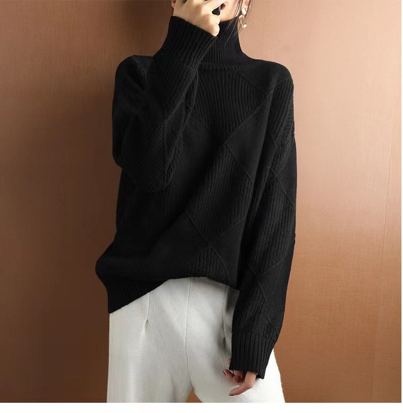 Damen Grobstrickpullover mit schickem Rollkragen und strukturiertem Muster ModeGeist