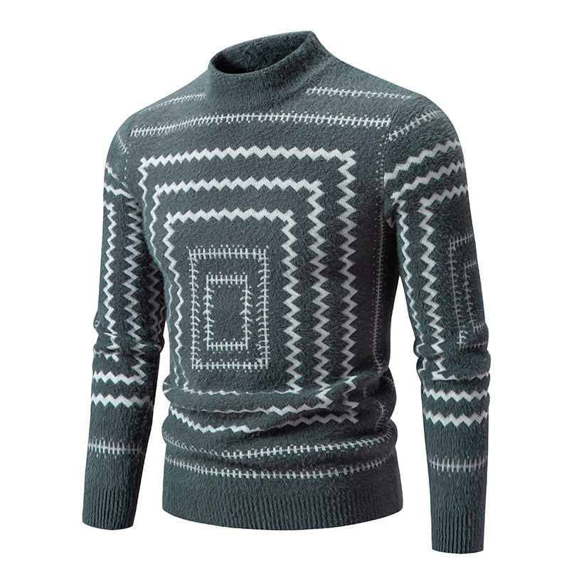 Damen Strickpullover mit geometrischem Muster und hohem Kragen ModeGeist