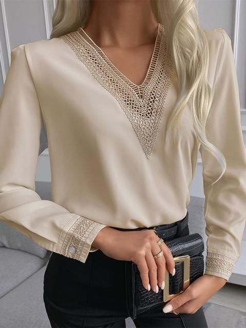 Damen elegante Bluse mit Spitzenbesatz ModeGeist