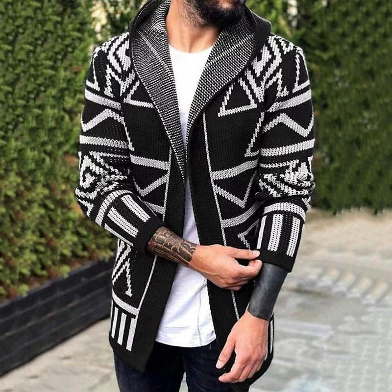 Herren Strickjacke mit kreativem Muster und offener Front ModeGeist