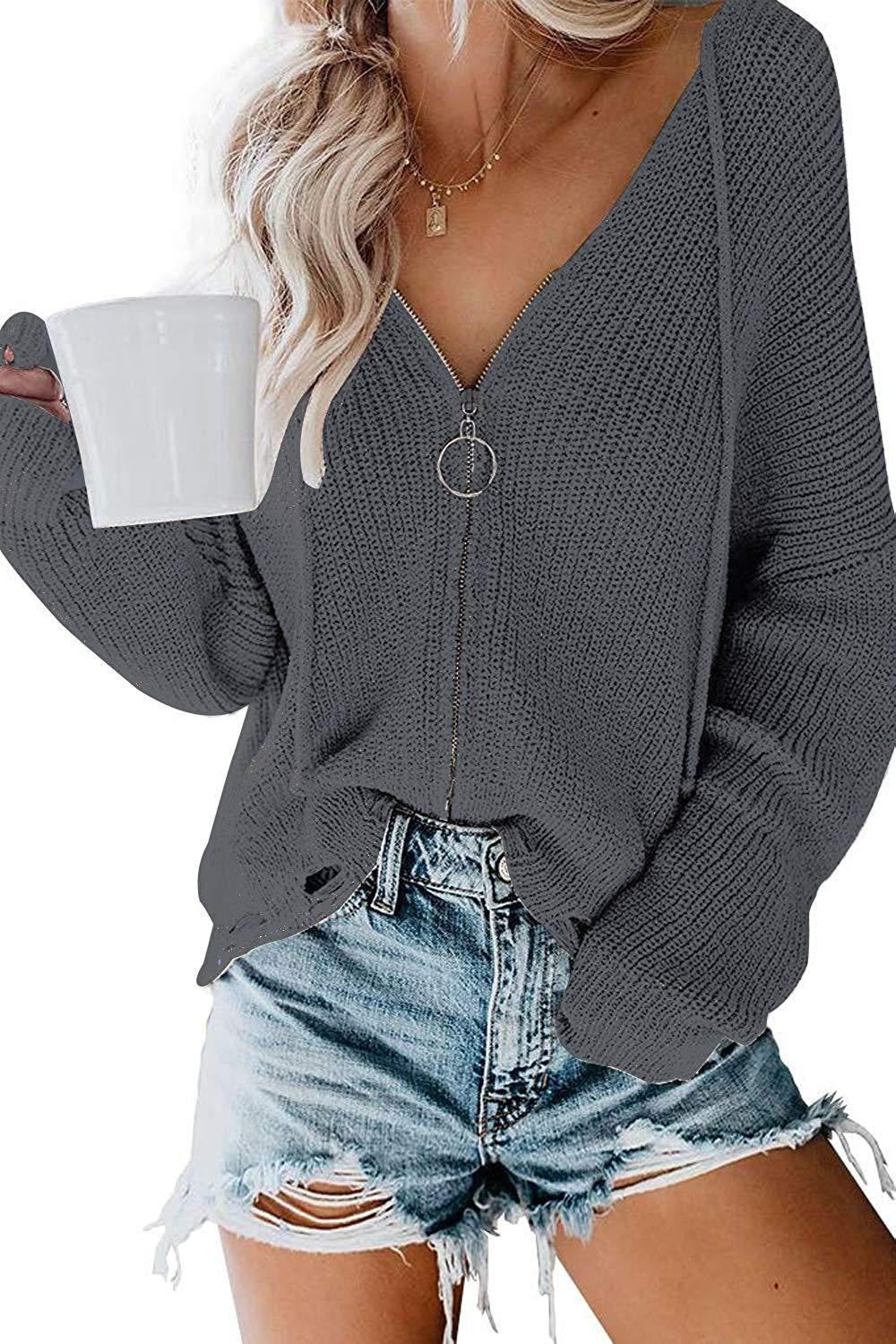 Damen Lässiger Pullover mit modernem Reißverschluss und weitem Schnitt ModeGeist