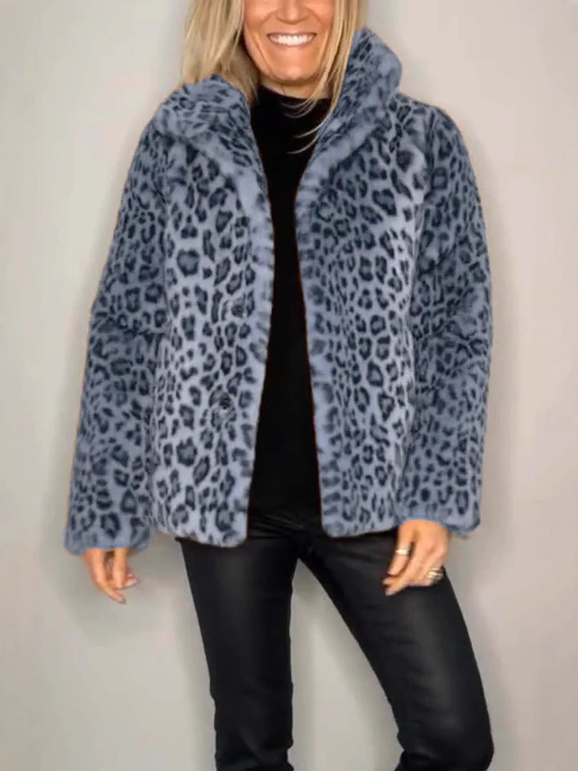 ModeGeist | Mantel - Kunstpelz - Oversized Fit - Reverskragen - Leopardenprint