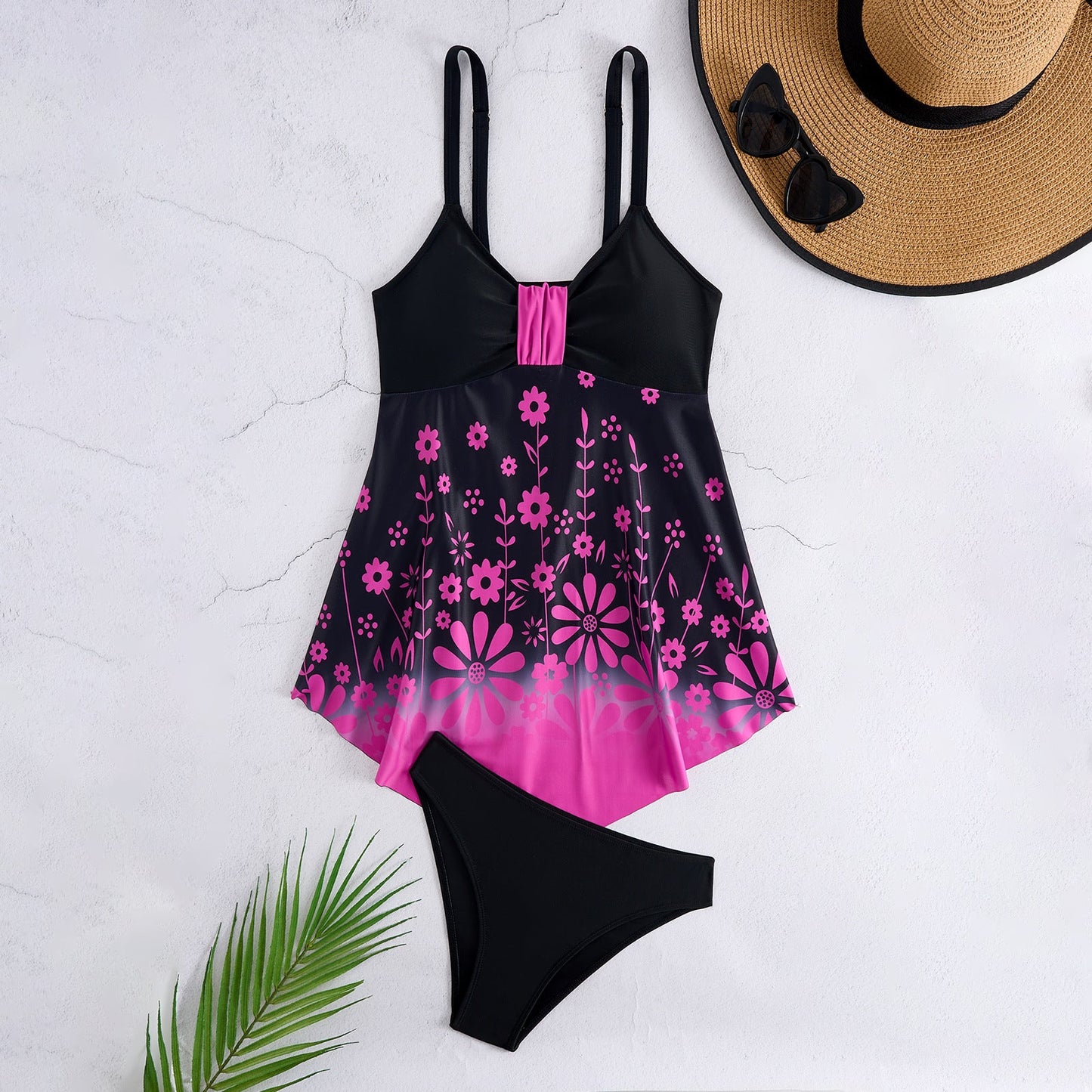 Modischer Damen-Tankini-Set mit verstellbarem Rock und Blumenmuster