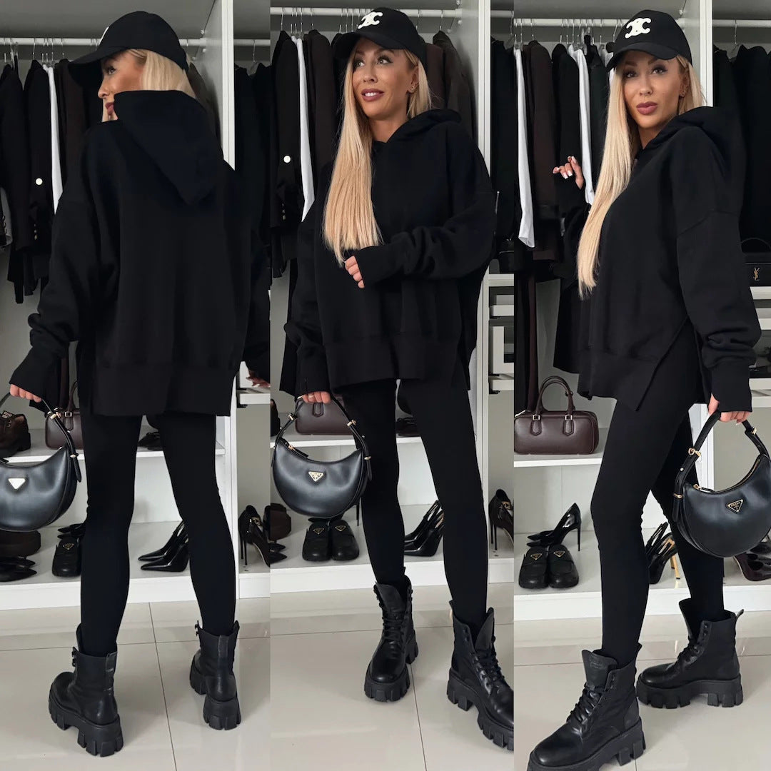 Damen legere Kapuzenpullover mit tierischem Muster und Daumenlöchern ModeGeist