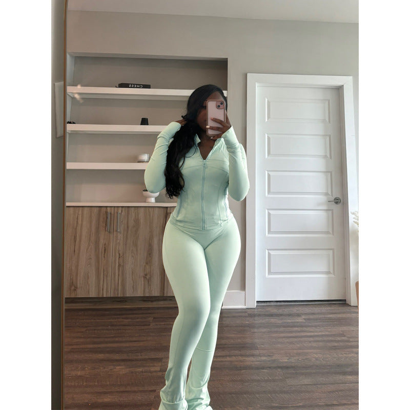 Damen figurbetonender Jumpsuit mit Hochkragen und durchgehendem Reißverschluss ModeGeist