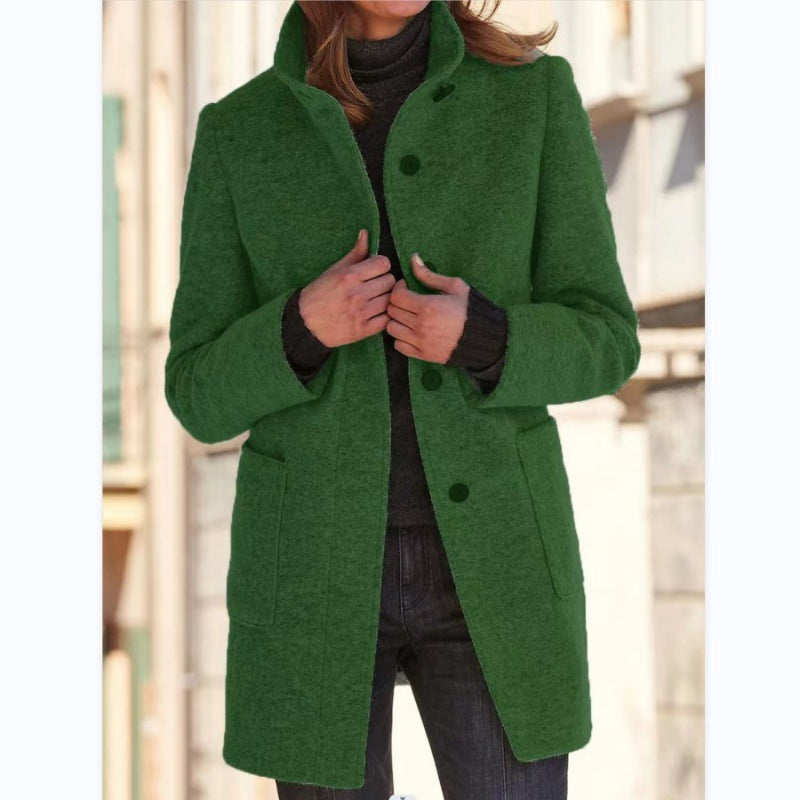 Damen elegante Wolljacke mit praktischen Taschen und Knopfverschluss ModeGeist