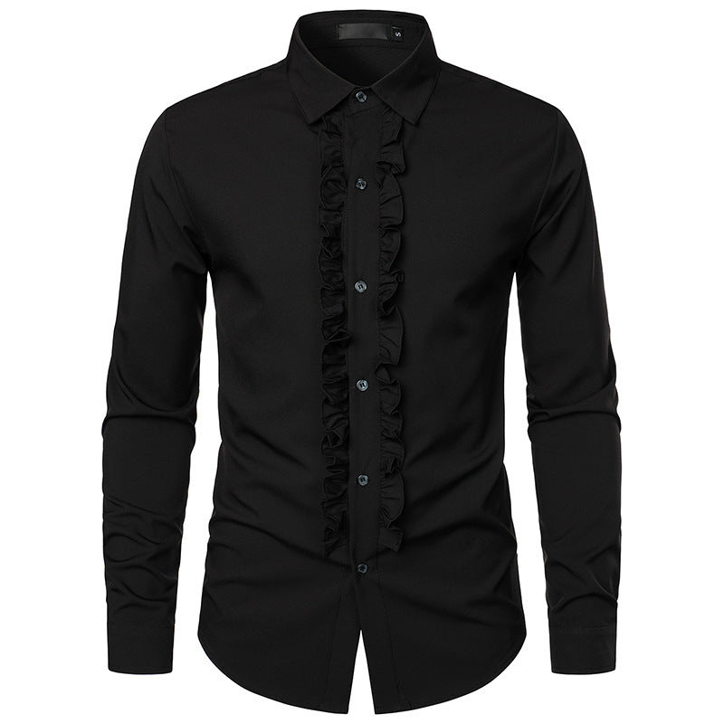 Herren Langarmhemd mit Rüschenverzierung und eleganten Knopfdetails ModeGeist