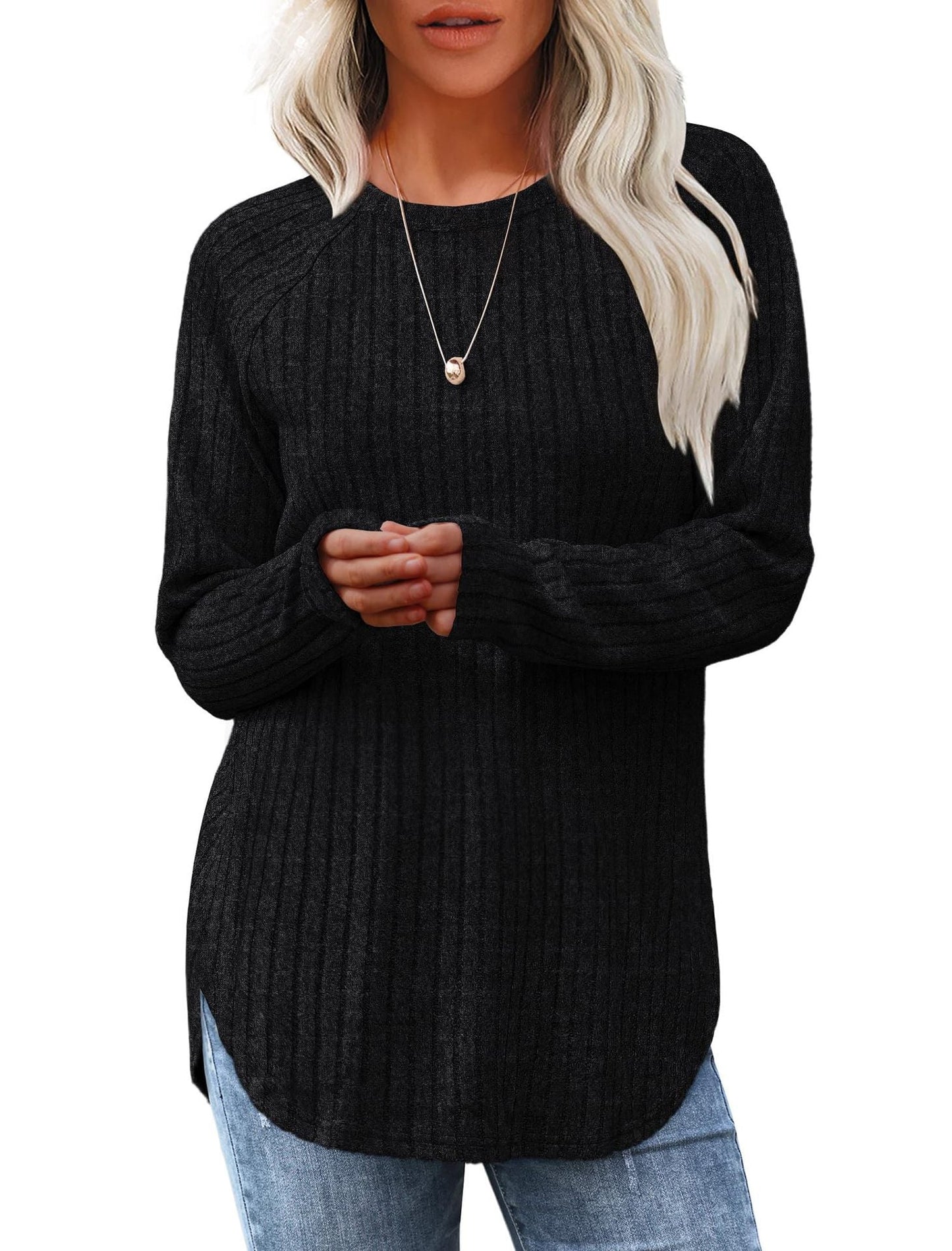 Damen weicher und lässiger Strickpullover mit Rippenmuster ModeGeist