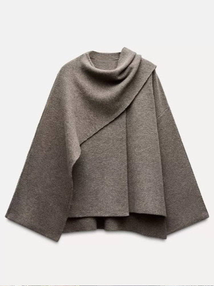 Damen Poncho aus hochwertiger Strickware mit asymmetrischem Design ModeGeist