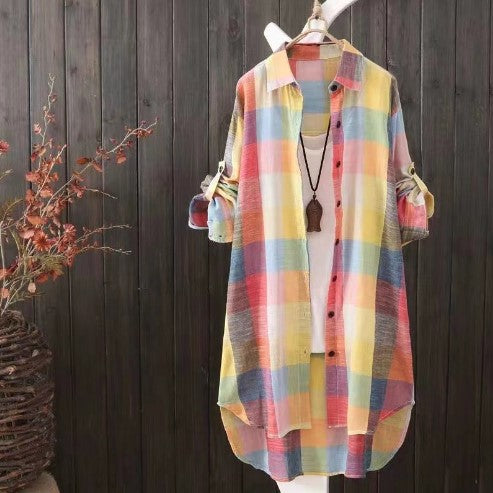 Damen Karo-Hemdbluse im lässigen Oversized-Schnitt mit langen Ärmeln und umschlagbaren Ärmeln ModeGeist