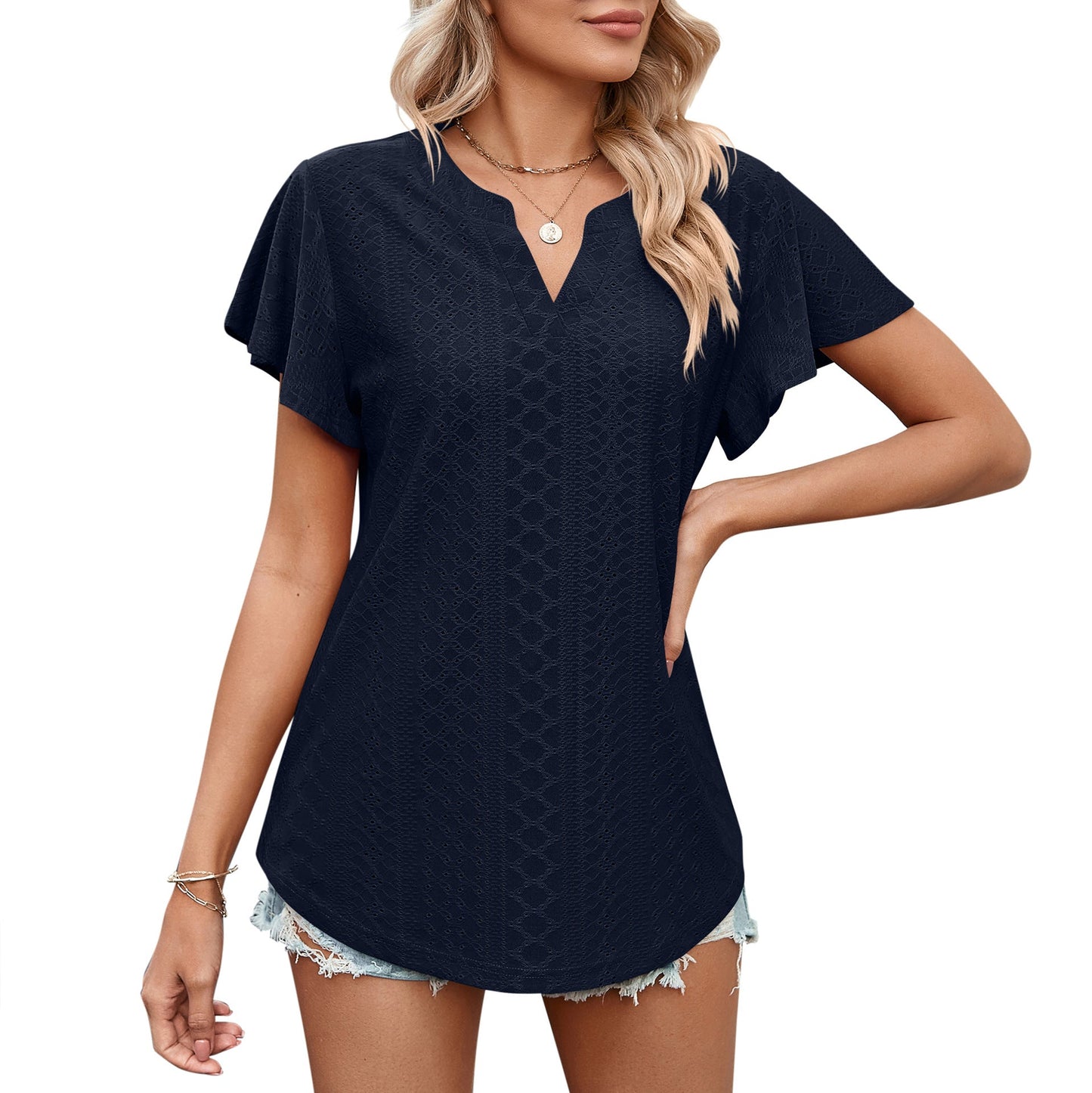 Damen Luftiges Blusenshirt mit effektvollem Lochmuster ModeGeist