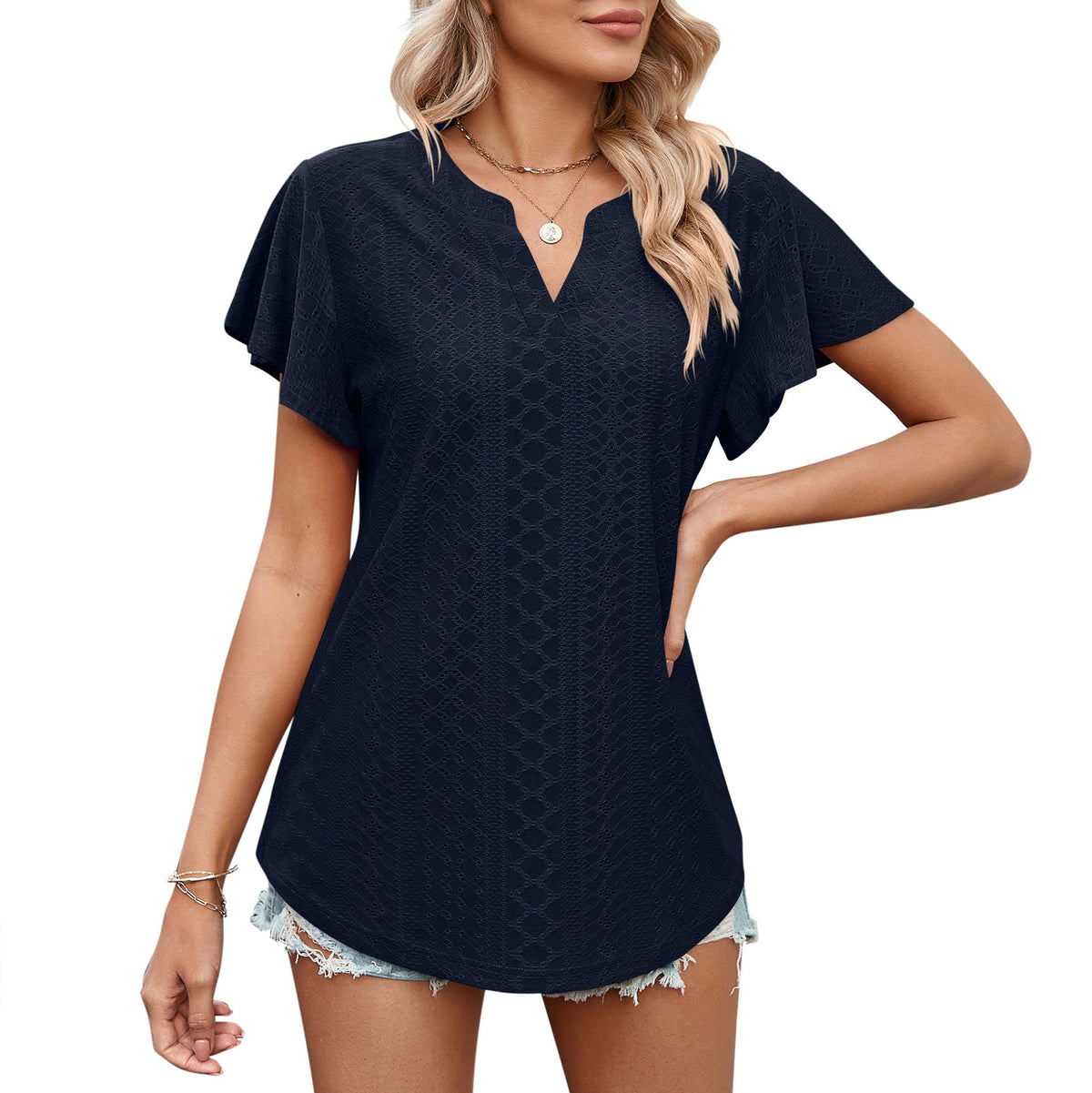 Damen Luftiges Blusenshirt mit effektvollem Lochmuster ModeGeist