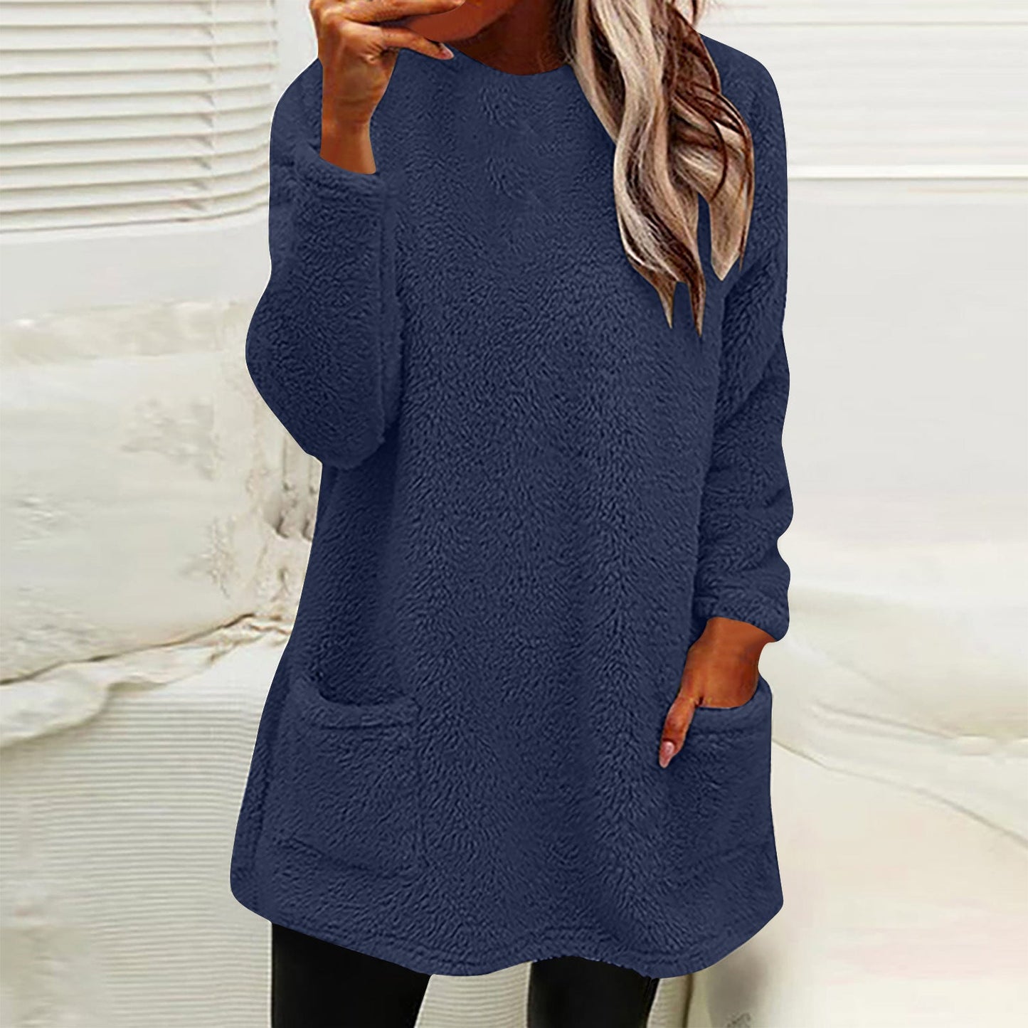 Damen Kuscheliger Fleece-Pullover mit praktischen Taschen und weitem Schnitt ModeGeist