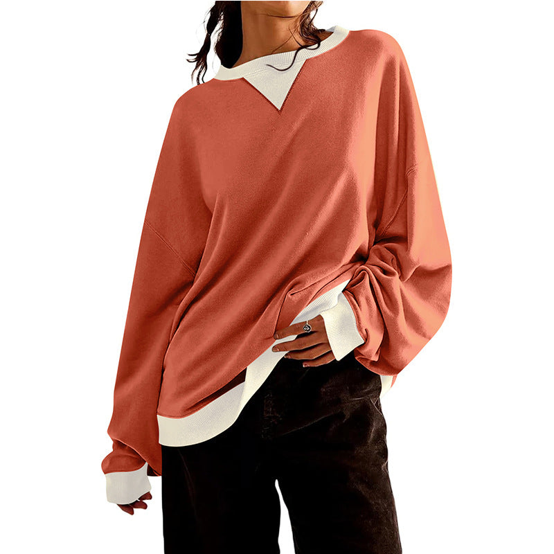 Damen lässiges Sweatshirt mit V-Ausschnitt und Kontrastbündchen ModeGeist