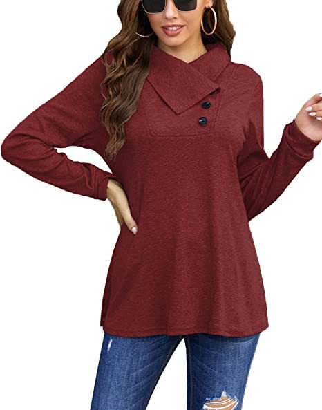 Damen Lässiges Oberteil mit asymmetrischem Kragen und Knopfdetail ModeGeist