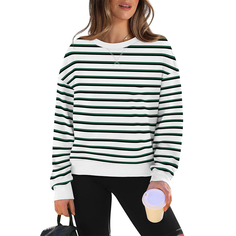 Damen lässiger Sweatshirt mit modernem Streifenmuster und Rundhalsausschnitt ModeGeist