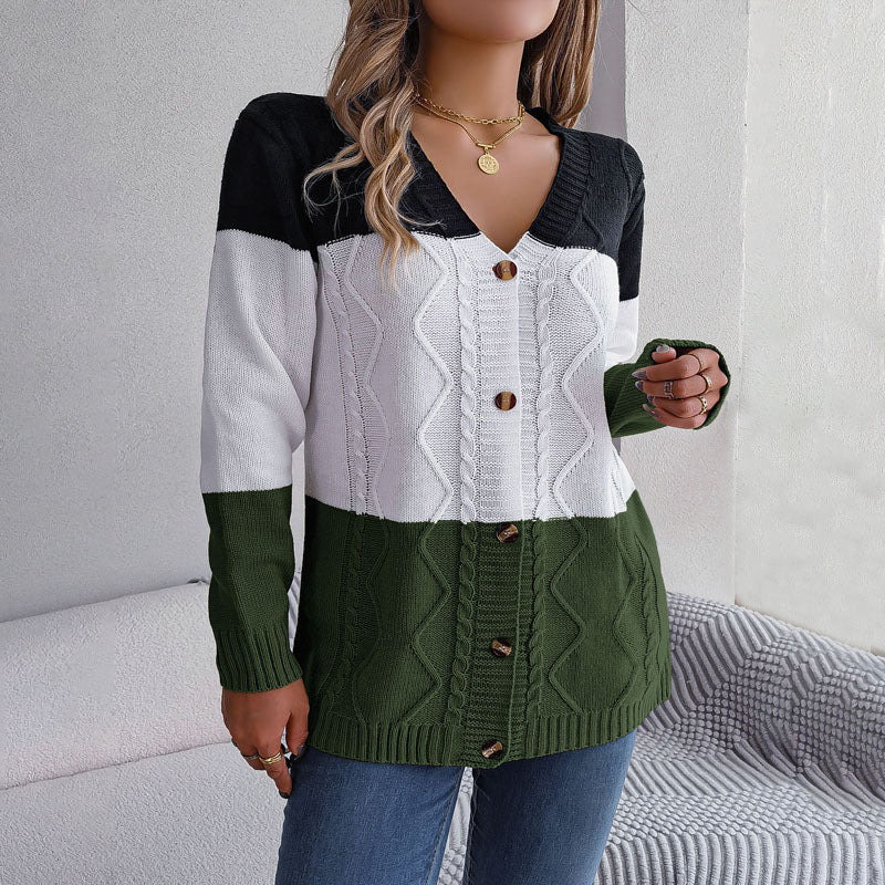 ModeGeist | Farbblock Strickjacke mit Modischem Stil