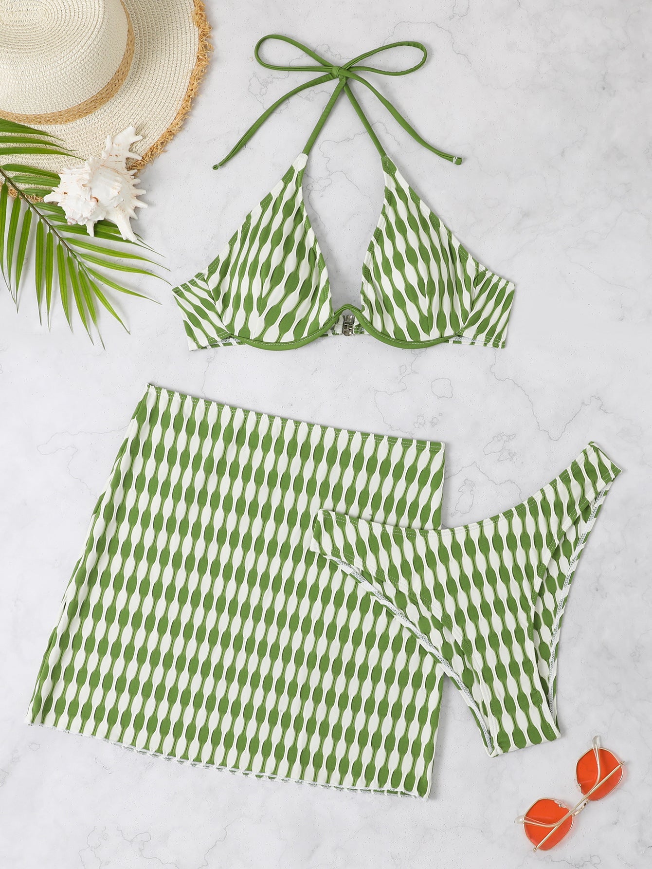Women's Triangle Bikini Set with Skirt/Slip by MODEGEIST