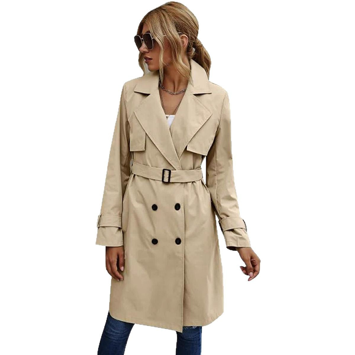 Damen Eleganter Trenchcoat mit doppelter Knopfleiste und schickem Kragen ModeGeist