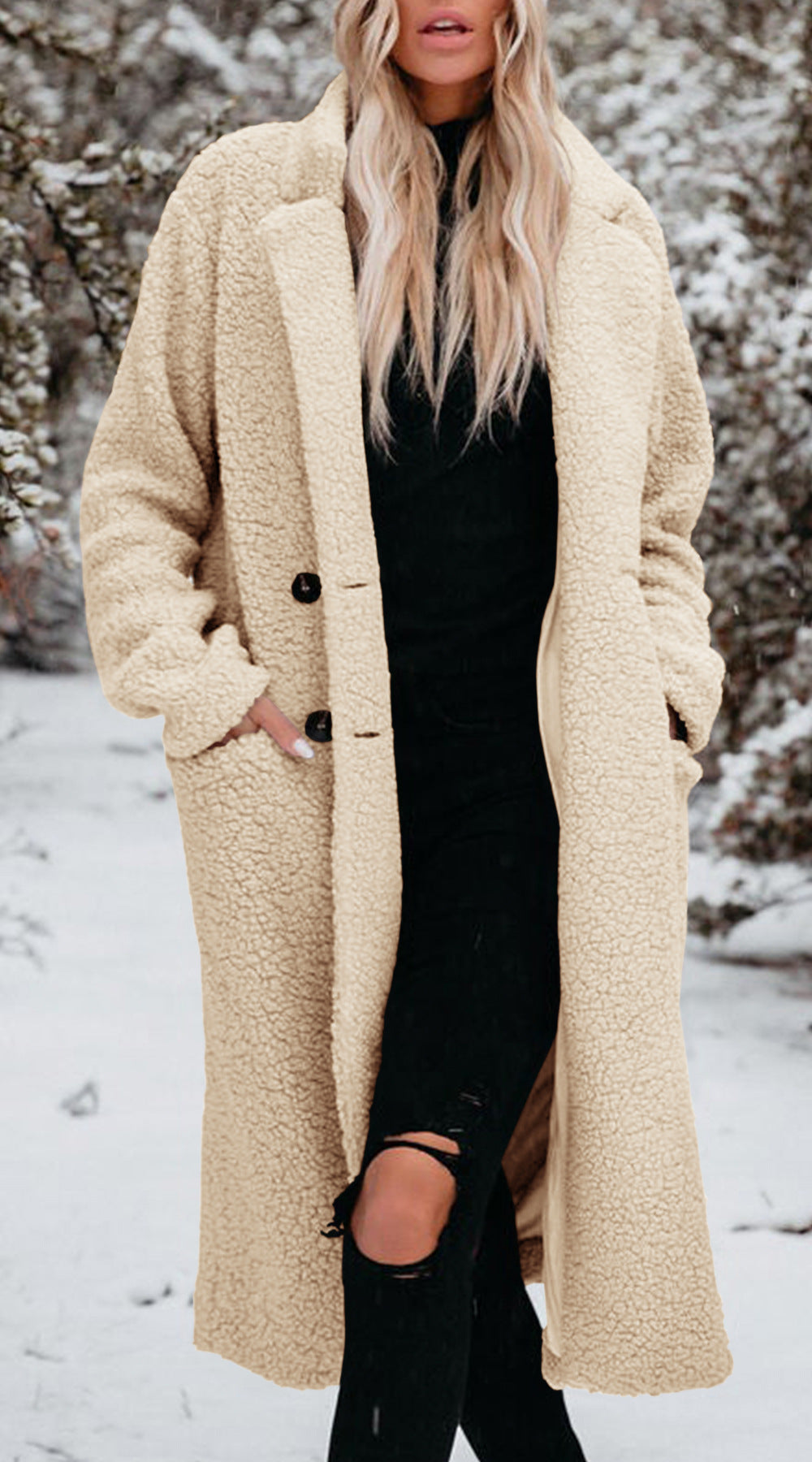 Damen Oversized Teddy-Mantel mit Knopfverschluss und praktischen Taschen ModeGeist