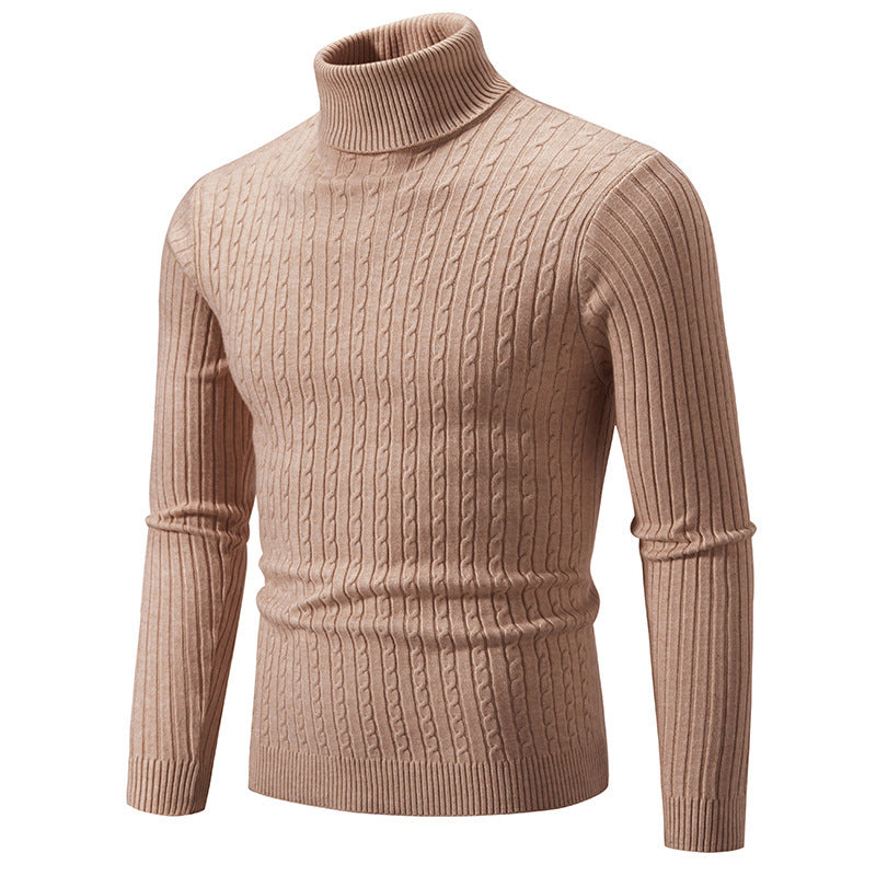 Herren Pullover mit hohem Kragen und strukturiertem Zopfmuster ModeGeist
