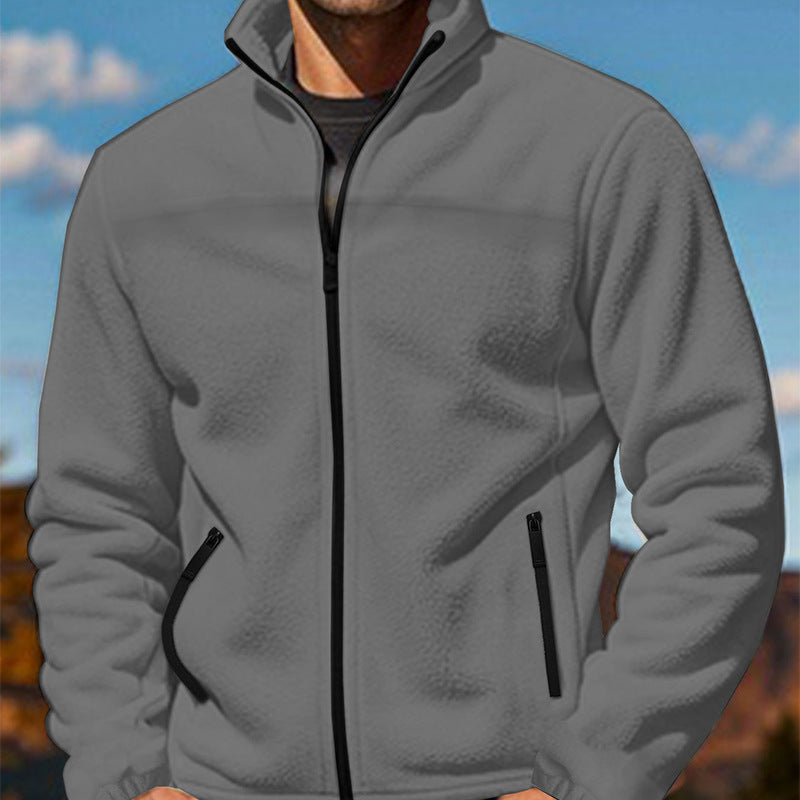 Herren Fleecejacke mit hochschließendem Kragen und Reißverschlusstaschen ModeGeist