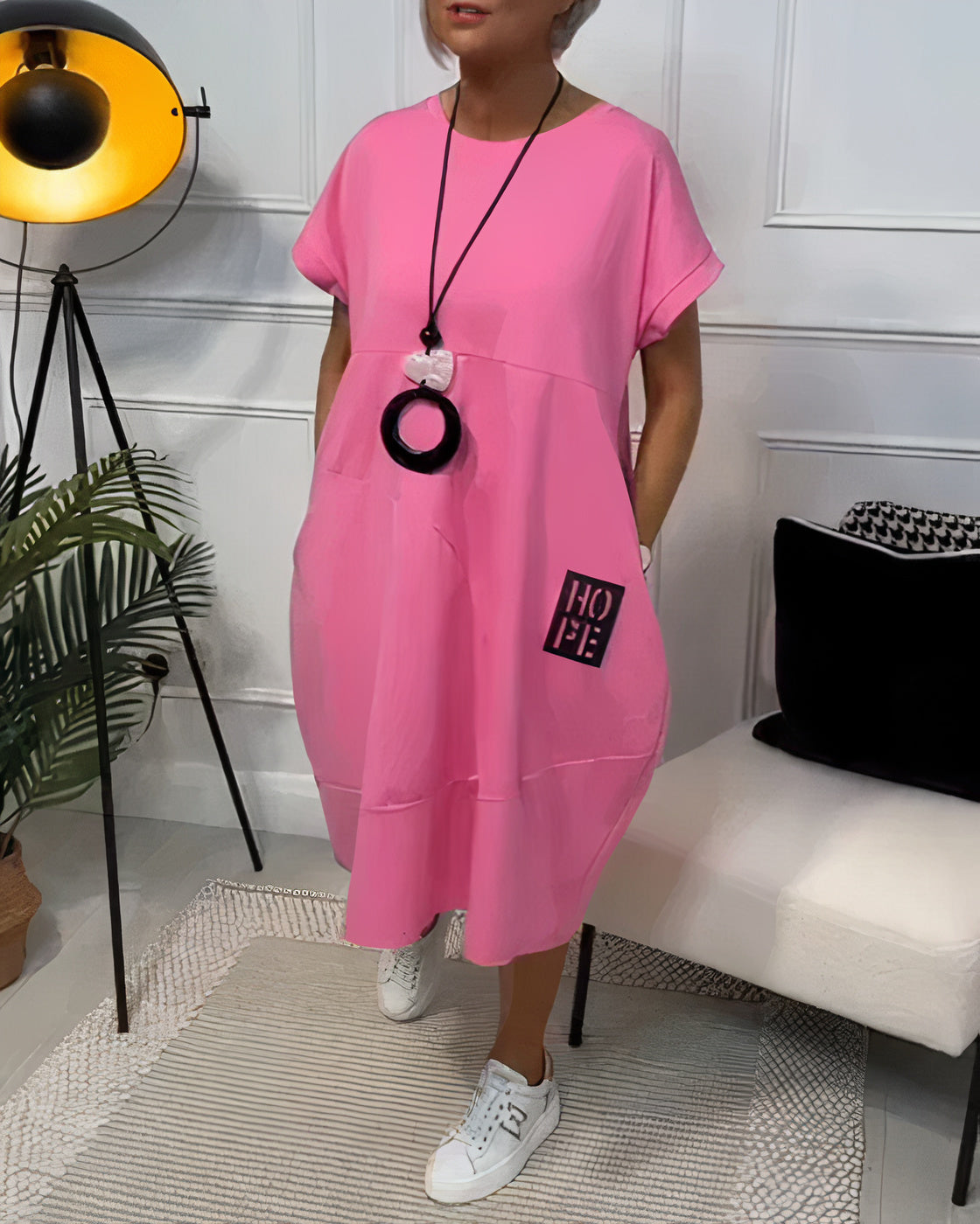 Rundhals-Kurzarmbkleid Odile