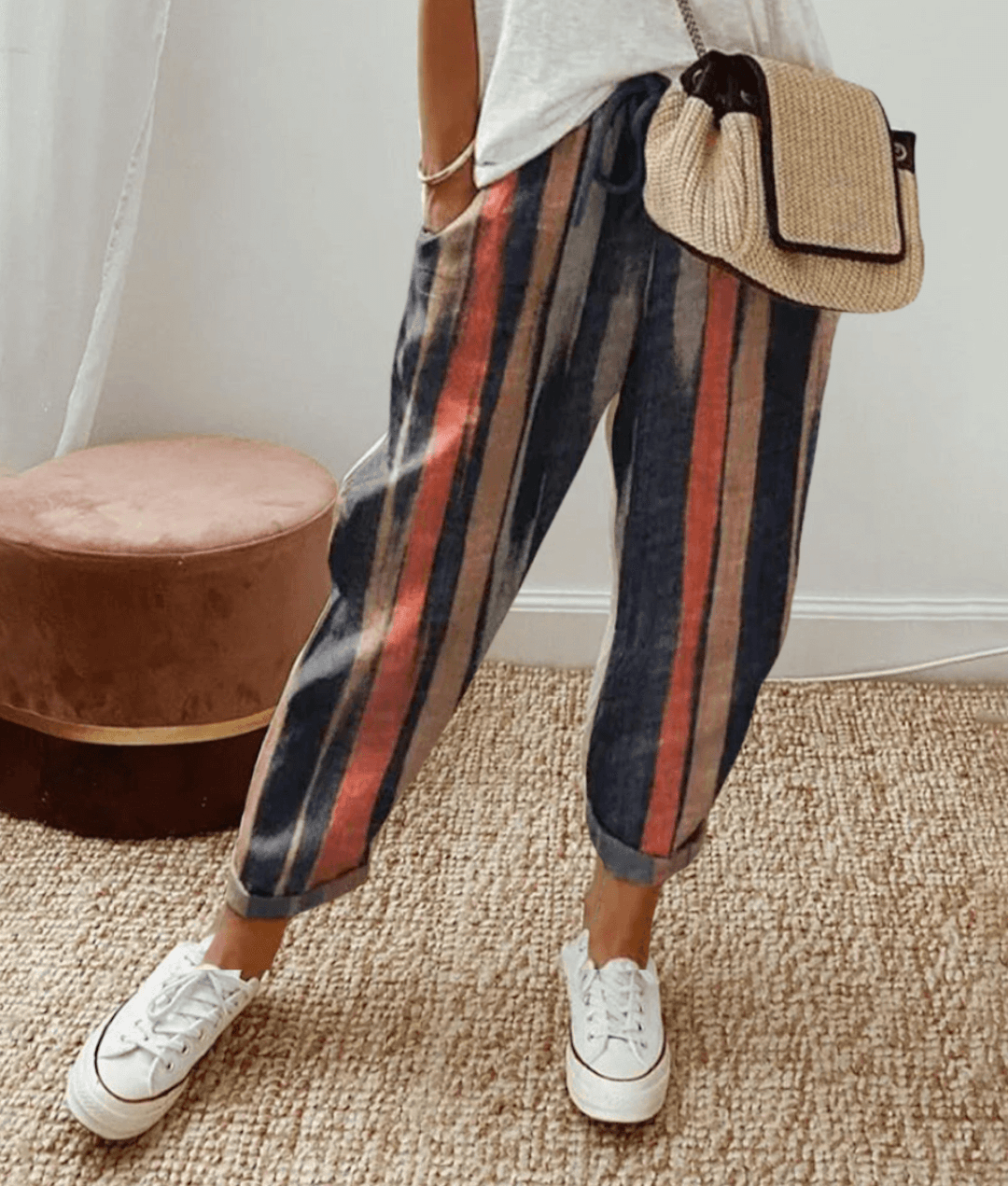 MODEGEIST Damen Freizeithose Gemustert Leicht Grün