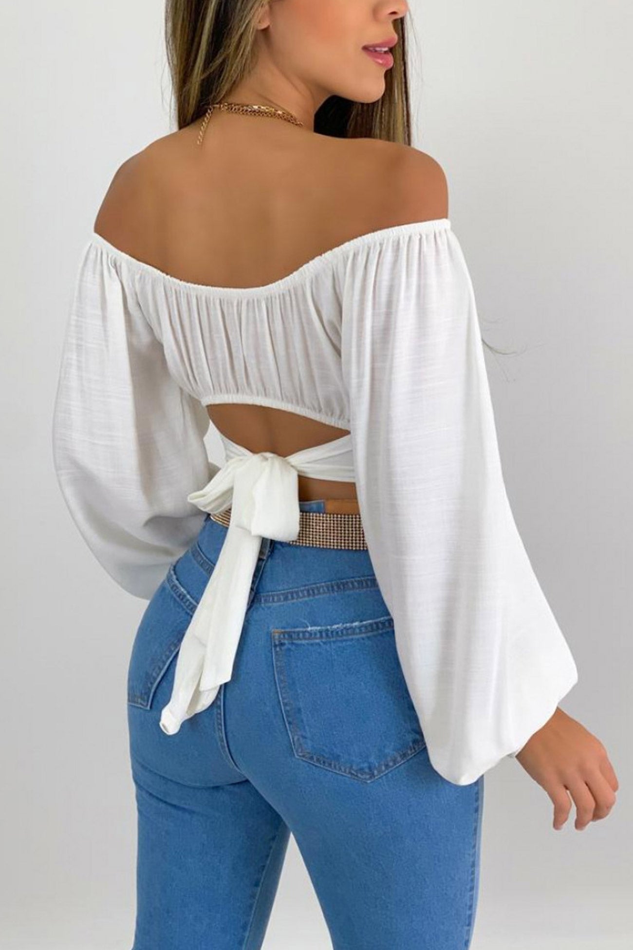 Fudus Cropped Top with Puff Sleeves