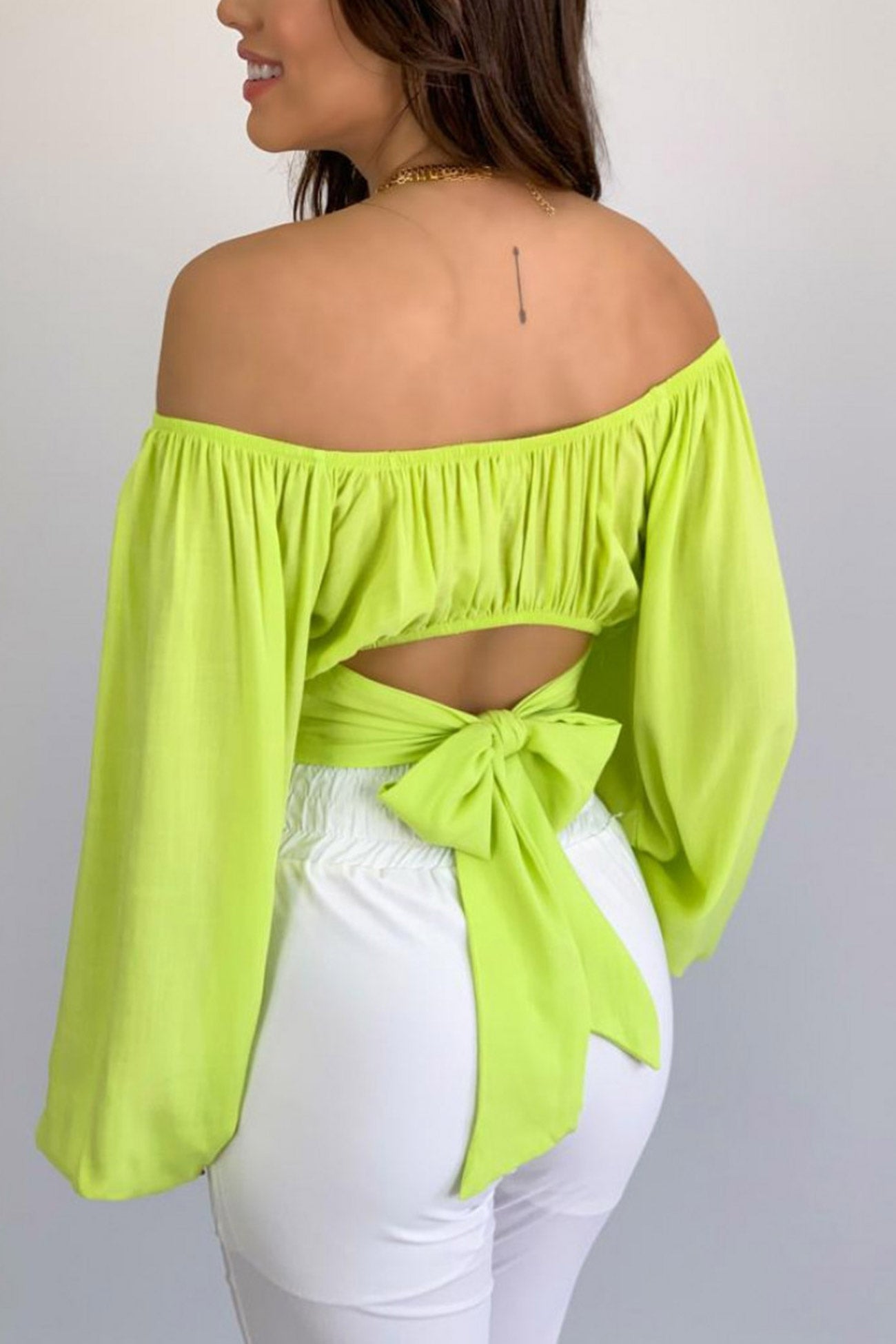 Fudus Cropped Top with Puff Sleeves
