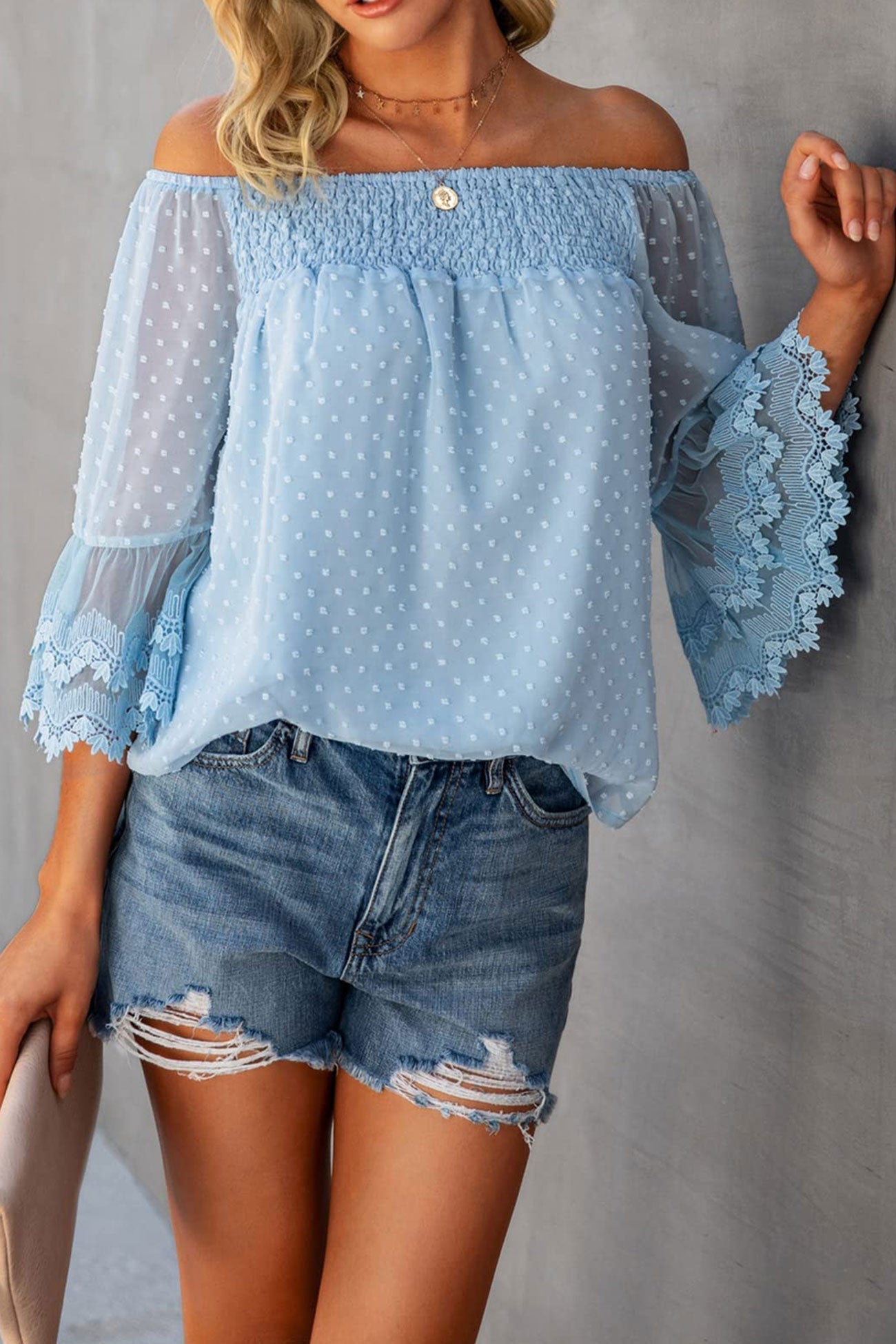 Chiffon Oberteile mit Puffärmeln und Rüschen von Fudus