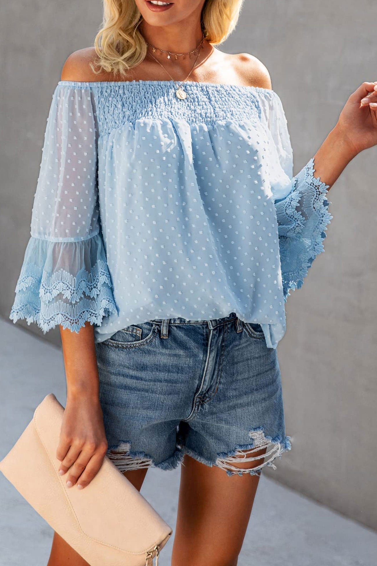 Chiffon Oberteile mit Puffärmeln und Rüschen von Fudus