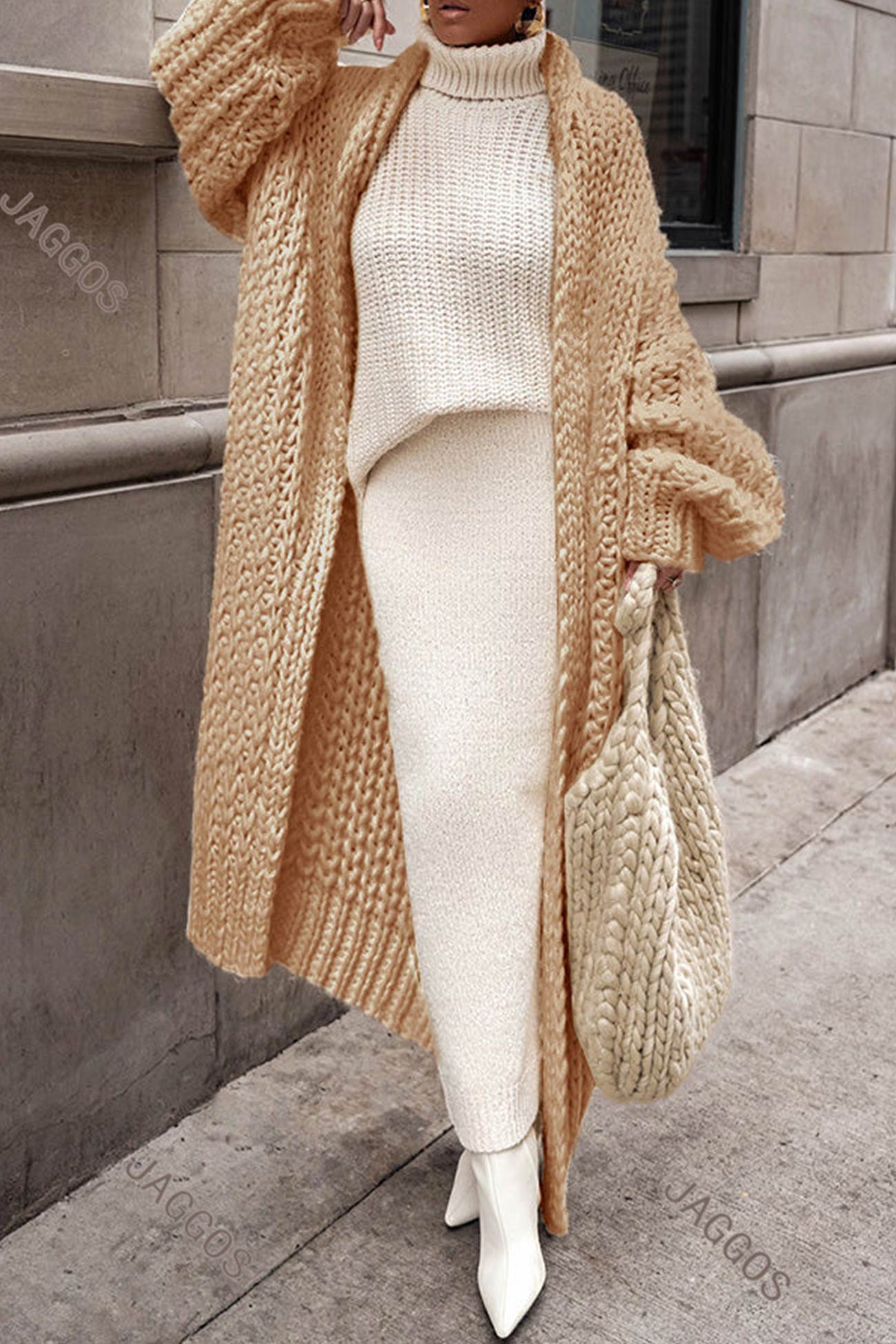 ModeGeist | Damen Lange Gestrickte Strickjacke