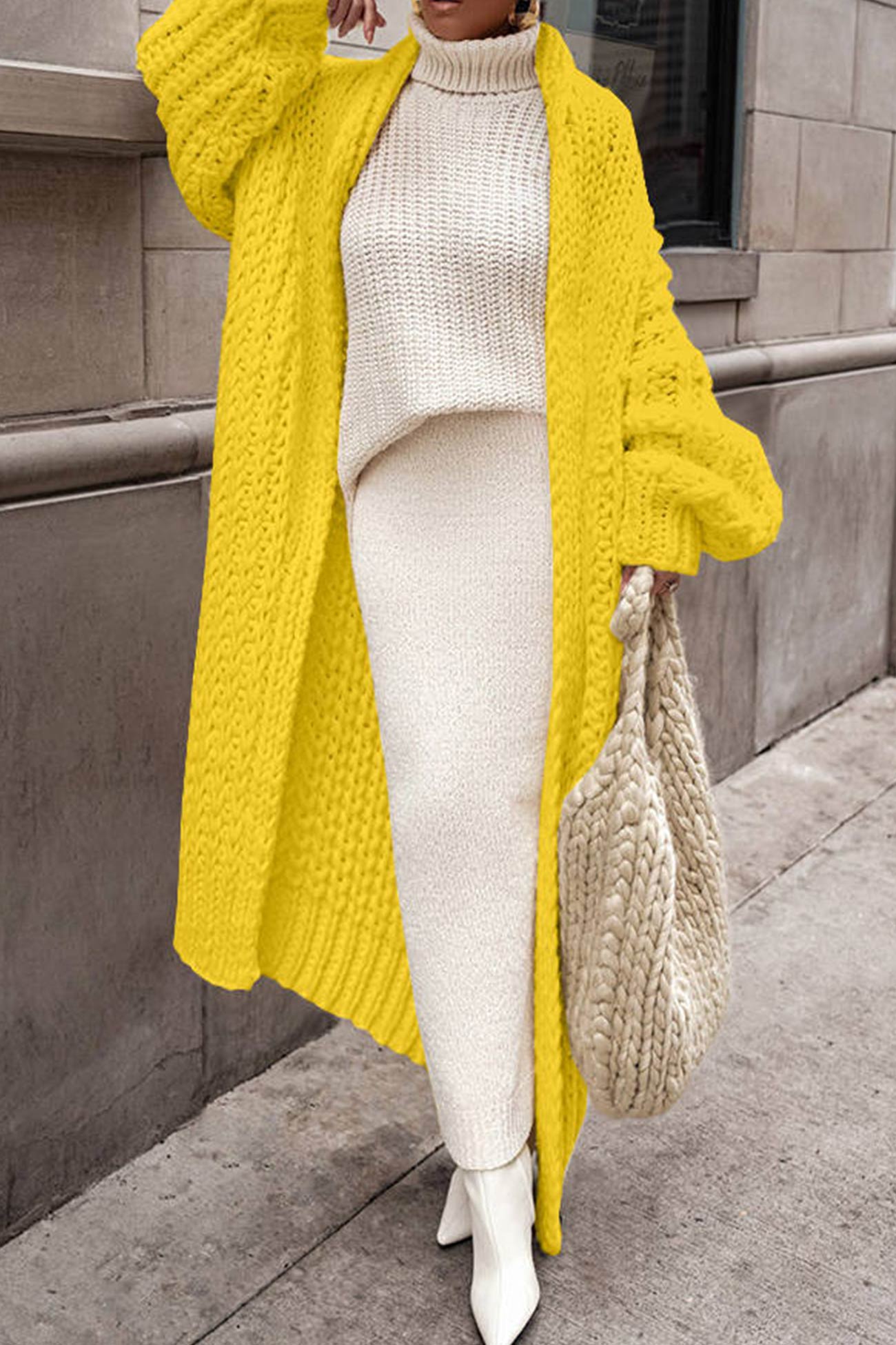 ModeGeist | Damen Lange Gestrickte Strickjacke