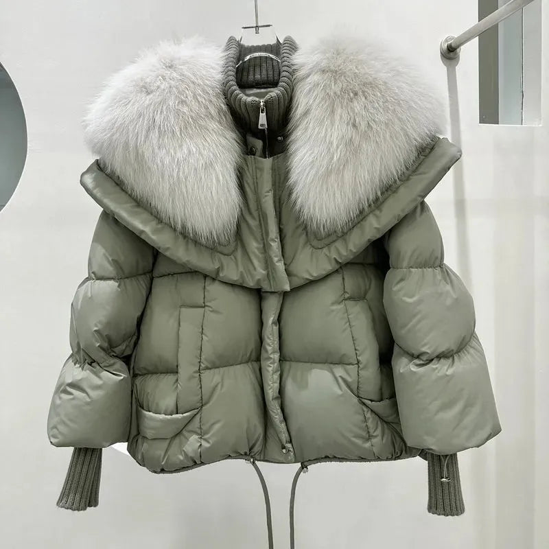 ModeGeist | Damen Warmer Kurzer Mantel mit Gepolsterter Kapuze