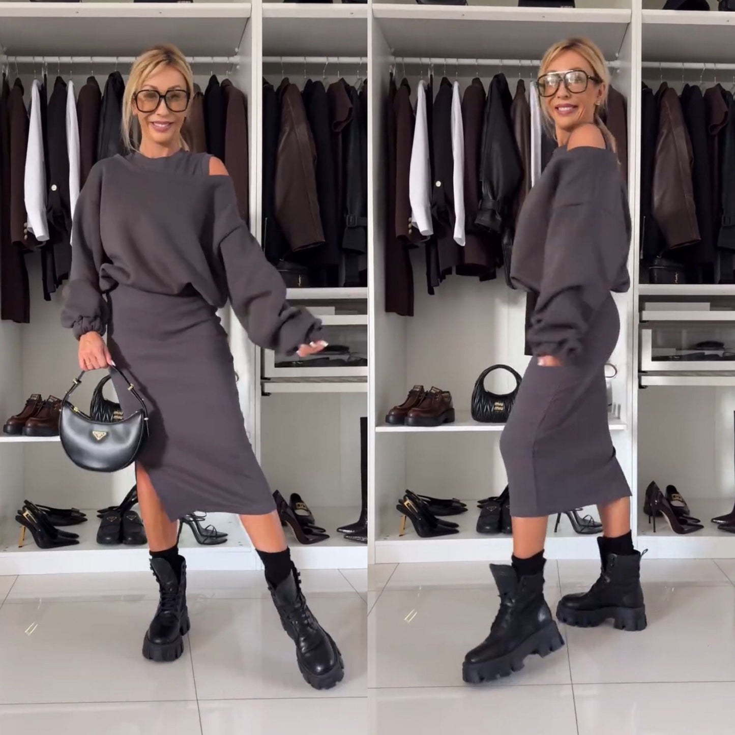 ModeGeist | Satz mit Cold Shoulder Top und Midi Rock