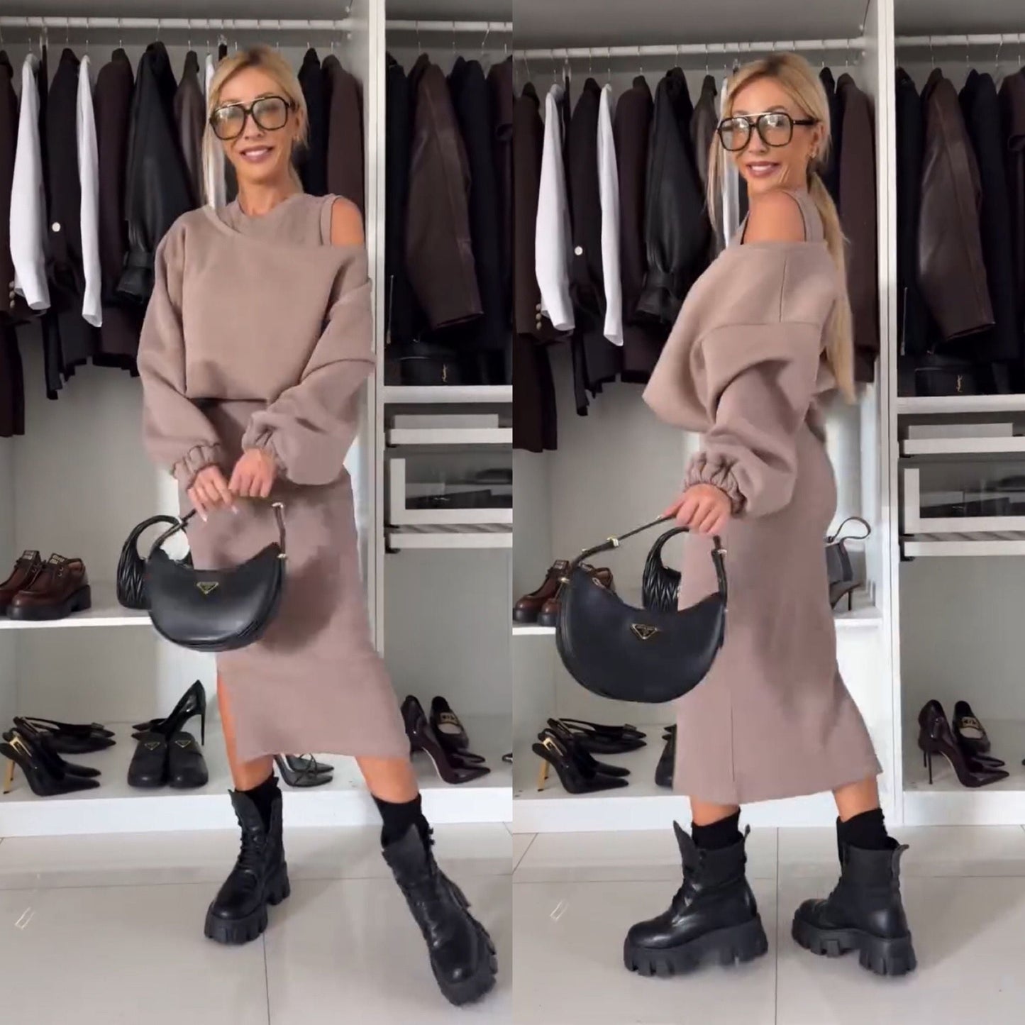 ModeGeist | Satz mit Cold Shoulder Top und Midi Rock