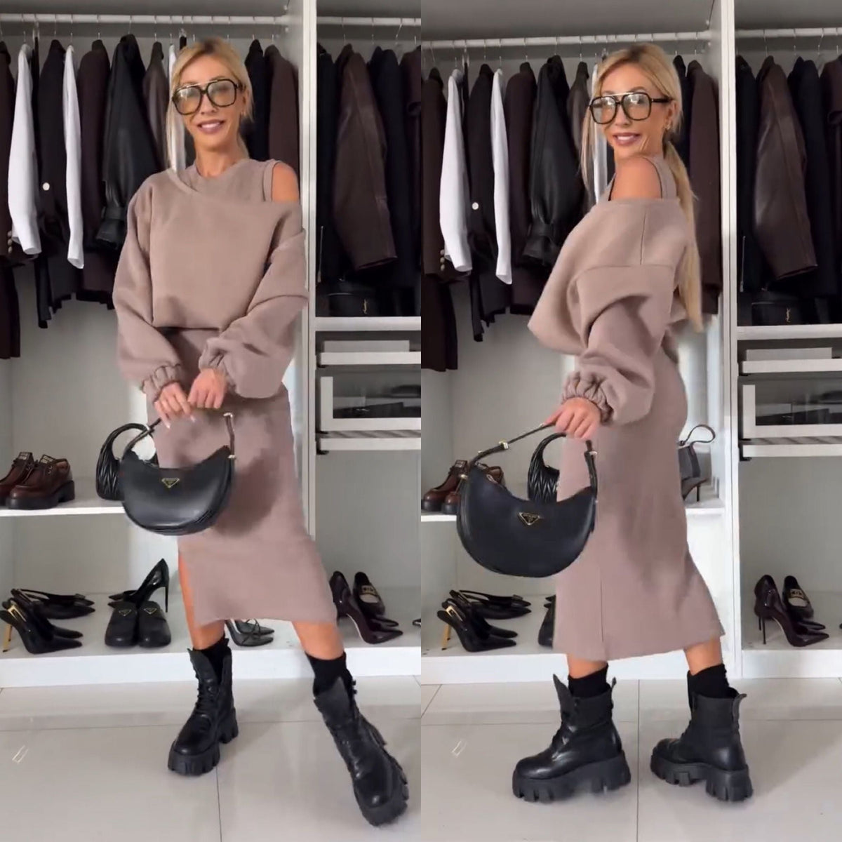 ModeGeist | Satz mit Cold Shoulder Top und Midi Rock