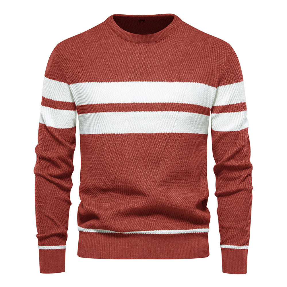 Klassischer, moderner Herrenpullover mit Streifendesign und Rundhals