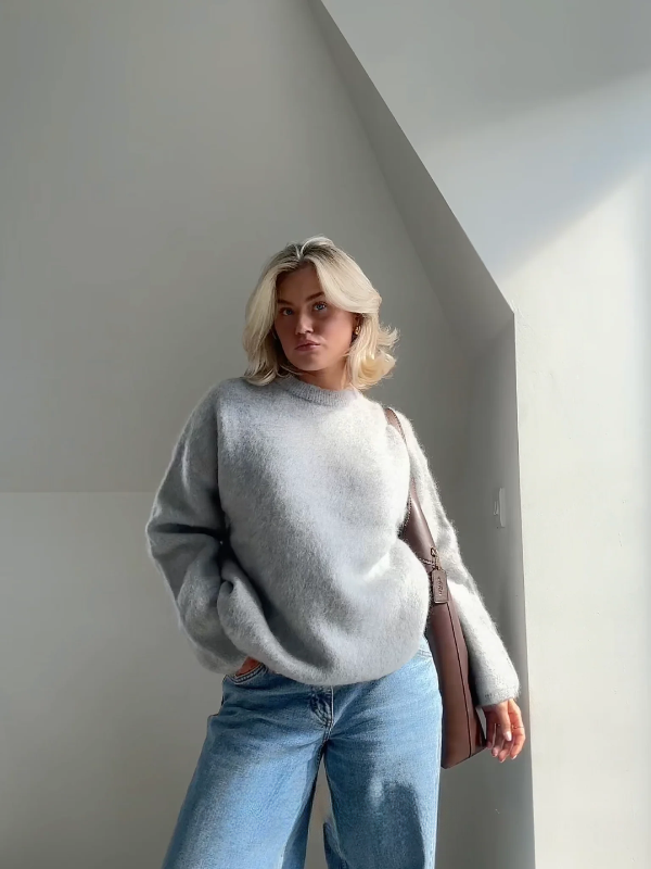 ModeGeist | Pullover Pullover Mohair Mix Übergröße Passform Lange Ärmel Rundhals